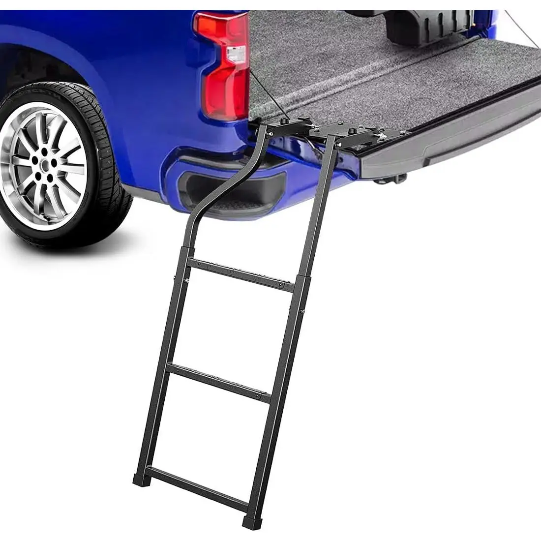 Universal Pickup Truck Tailgate Extension Ladder, Industrial-Grade Adjustable Car Exterior Towing Accessory with Galvanized Steel Self-Drilling Hex Screws, Rustproof Coating, High-Load Capacity, Fits Most Models
