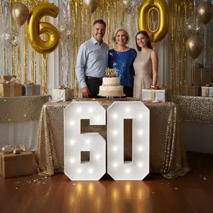 Large 60 Birthday Number Light Sign, Led Lighted, 3 Feet High, & Warm Color Lights, LED Light, Led Signs, Perfect for Birthdays, Anniversaries, Graduation Parties