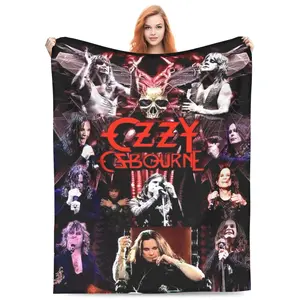 A blanket with Ozzy Osbourn singer theme pattern print, soft, warm and durable, perfect for home or music festival party essentials, gifts for fans