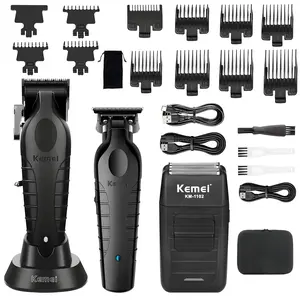 Kemei Hair Care Trimmer Set, Km-2296+km-2299 Razor + Km-1102 Electric Shaver, USB Rechargeable Trimmer, Professional Grooming Kit for Men & Women