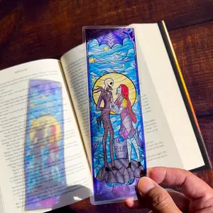 Nightmare Before Christmas Jack Sally Stained Glass Bookmarks (Transparent Bookmark, Fantasy Book Reader Gift)