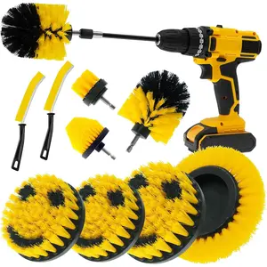 10 Pack Drill Brush Set, Crevice Cleaning Brush, Drill Scrubber Brush Kit with Smiley , Drill Brush Attachments for Cleaning Grout, Floor, Tub, Shower, Tile, Sink, Bathroom, Kitchen,