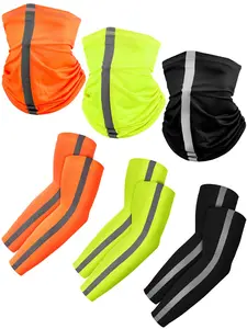 6 Pieces High Visibility Reflective Neck Gaiter and Arm Sleeves Set, UV Protection Cooling Sun Sleeves and Face Cover for Men Women, Breathable Safety Protector for Construction Cycling Running Hiking Outdoor Work
