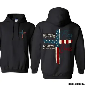 Stand for the Flag, Kneel for the Cross Hoodie – American Flag Cross Graphic, Christian Patriot Design, Unisex Bold Faith Apparel