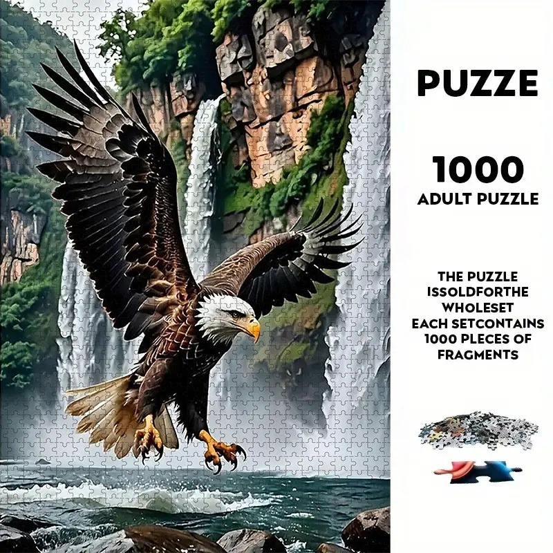 1000 Piece Fragments Large Size Paper Puzzle Set, Eagle Theme Pattern (unframed), DIY Handmade, Durable Seamless Design, Family Experience Entertainment, Perfect Gift for Halloween