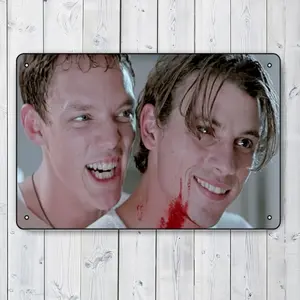 1pc Scream Movie Billy & Stu Metal Wall Plaque - Iconic Horror Film Icons with Ghostface Mask Design, 8x12 Inch Frameless Retro Collectible Sign for Theater, Dorm Room, for Man Cave - Gift for Fans Vintage Metal Sign