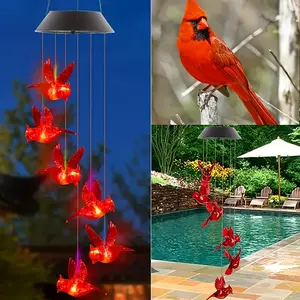 Solar Cardinal Bird Bell Lights, Outdoor Garden Yard Decoration, Suitable for Christmas, Halloween, Family Party Night Garden Decoration Valentine's Day Gift