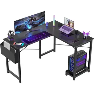 Shaped Desk - Computer Desk Corner Desks Gaming Desk PC Table with CPU Stand Side Bag for Home Office Dorm Sturdy Writing Workstation, Black, 50-Inch