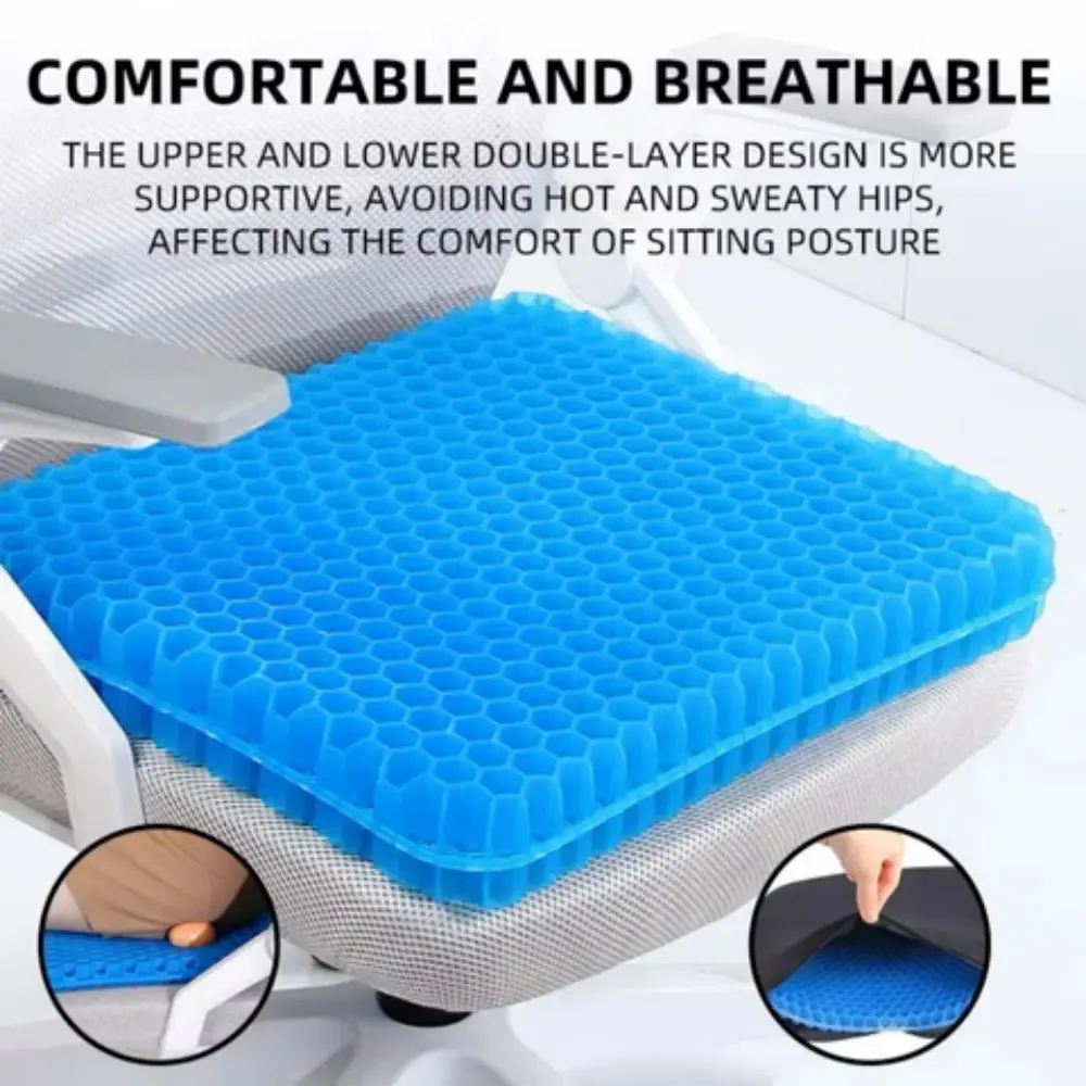 Gel Seat Cushion, Summer Breathable Honeycomb Design, Pressure Relief for Back & Tailbone Pain, Ideal for Home Office, Wheelchairs and Car Seats, Enhanced Seat Cushion