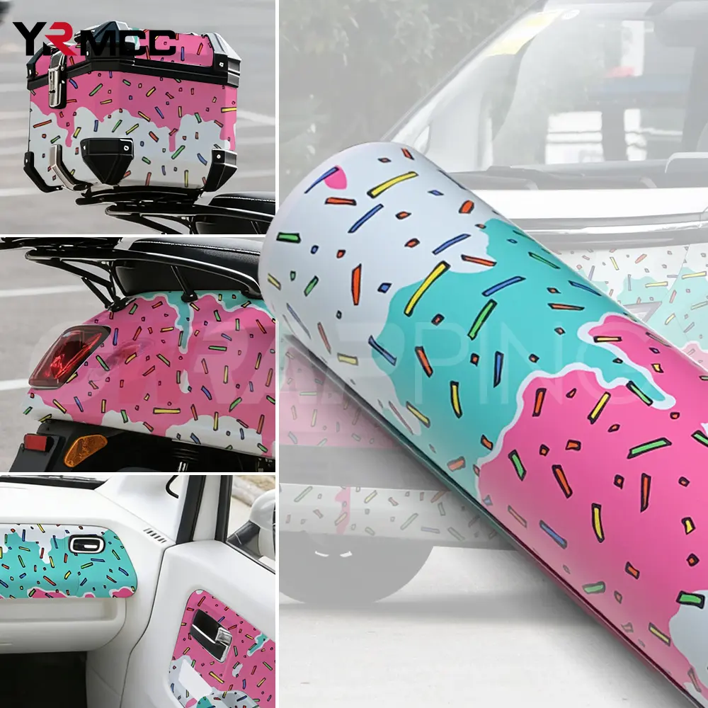 Exterior Car Vinyl Paper for Car Candy-colored Camouflage Auto Outdoor Accessories Graffiti Print Vinyl Wrap Motorcycle Stickers