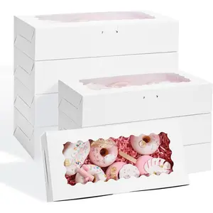 30 count Pastry Boxes, 12" x 5.5" x 2.6" White Cookie Boxes with Window Small  Boxes Bakery Boxes for Chocolates Strawberries Donuts Muffins Pastries Desserts