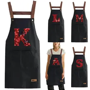 Letter Pattern Apron, 1 Count Adjustable Waterproof Strap Apron with 2 Pockets, Kitchen Apron for Cooking, Gardening, Painting, Baking, Restaurant, Kitchen Cooking Aprons