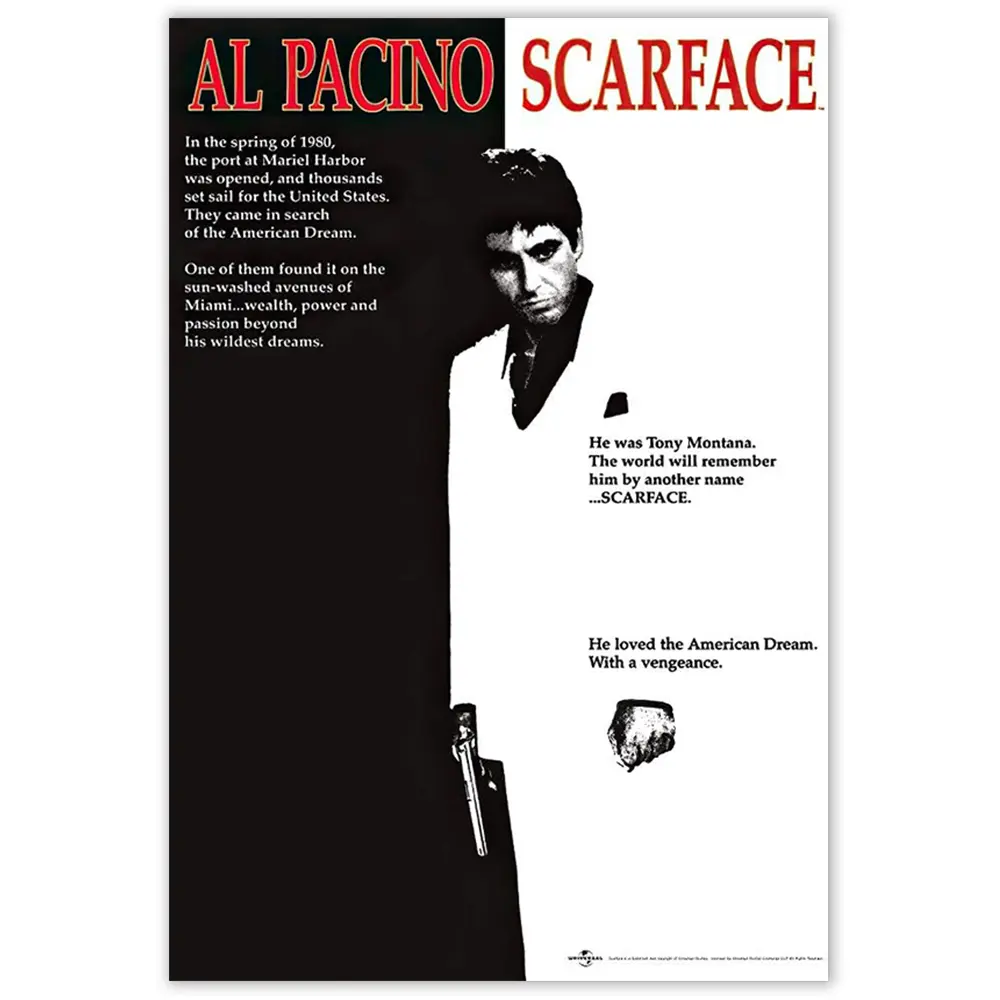 Scarface Movie (Al Pacino, Black and White) Poster Print - 24x36 Collections Poster Print, 24x36 Poster Print, 24x36