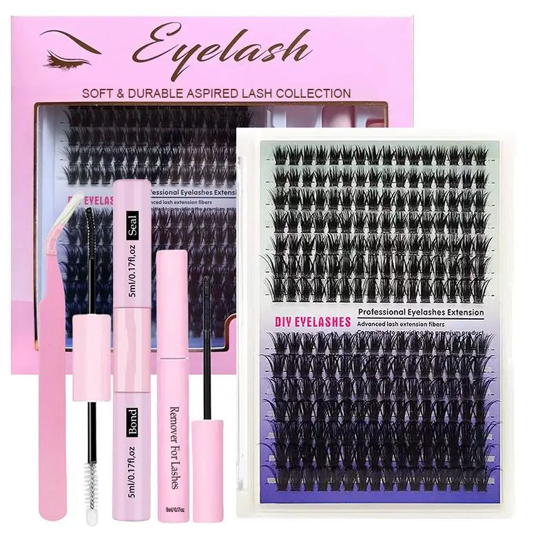 80D Eyelash Extension Kit with 224 Pieces Adhesive and Sealant, Lash Glue Remover and Individual False Eyelash Applicator, 80D-Mix 8-16mm Set