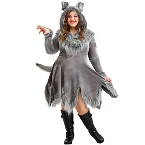 Plus Size Grey Wolf Costume for Women