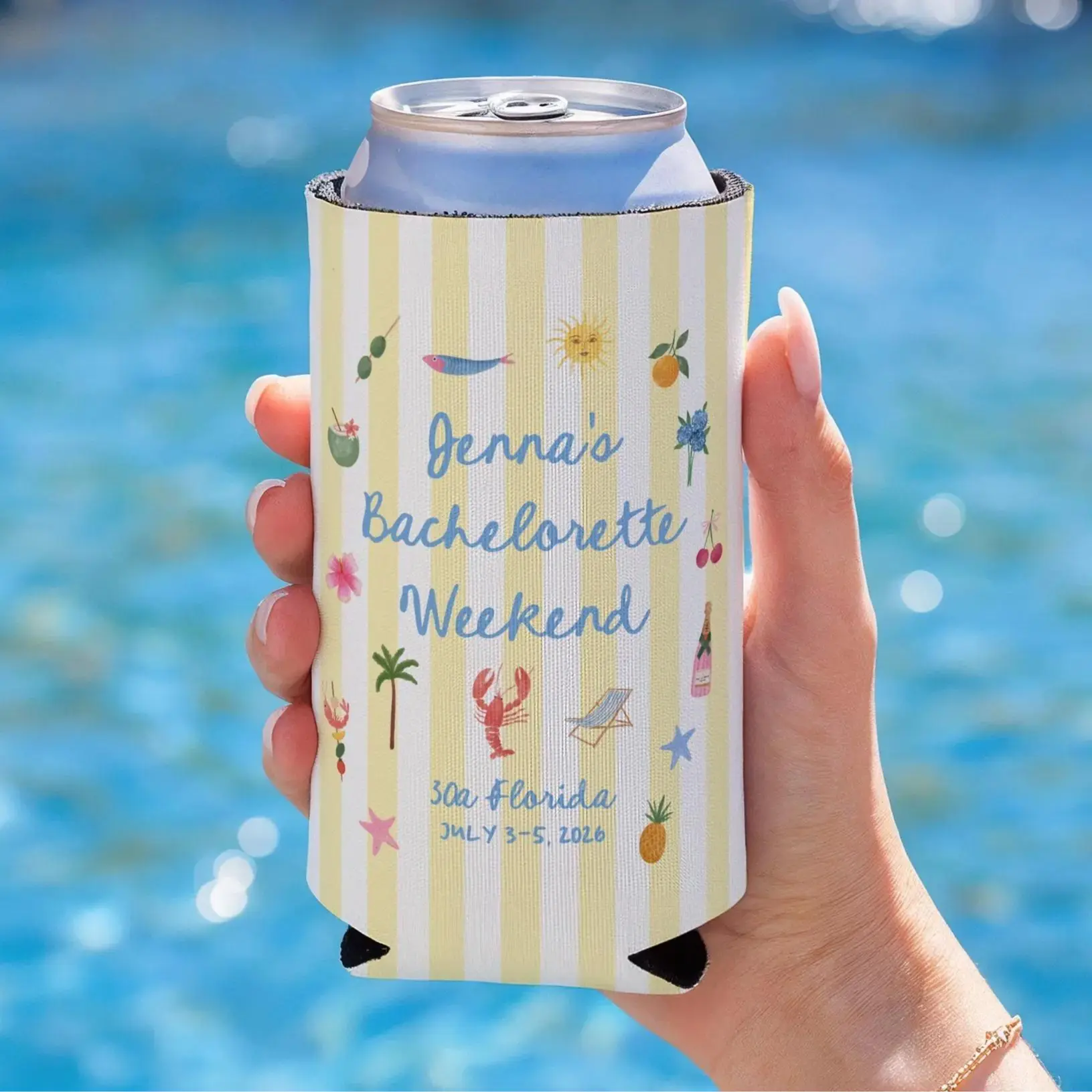 Custom Bachelorette Can Coolers, Personalized Bachelorette Weekend Koozies, Yellow Bachelorette Party Favor, Custom Drink Sleeve