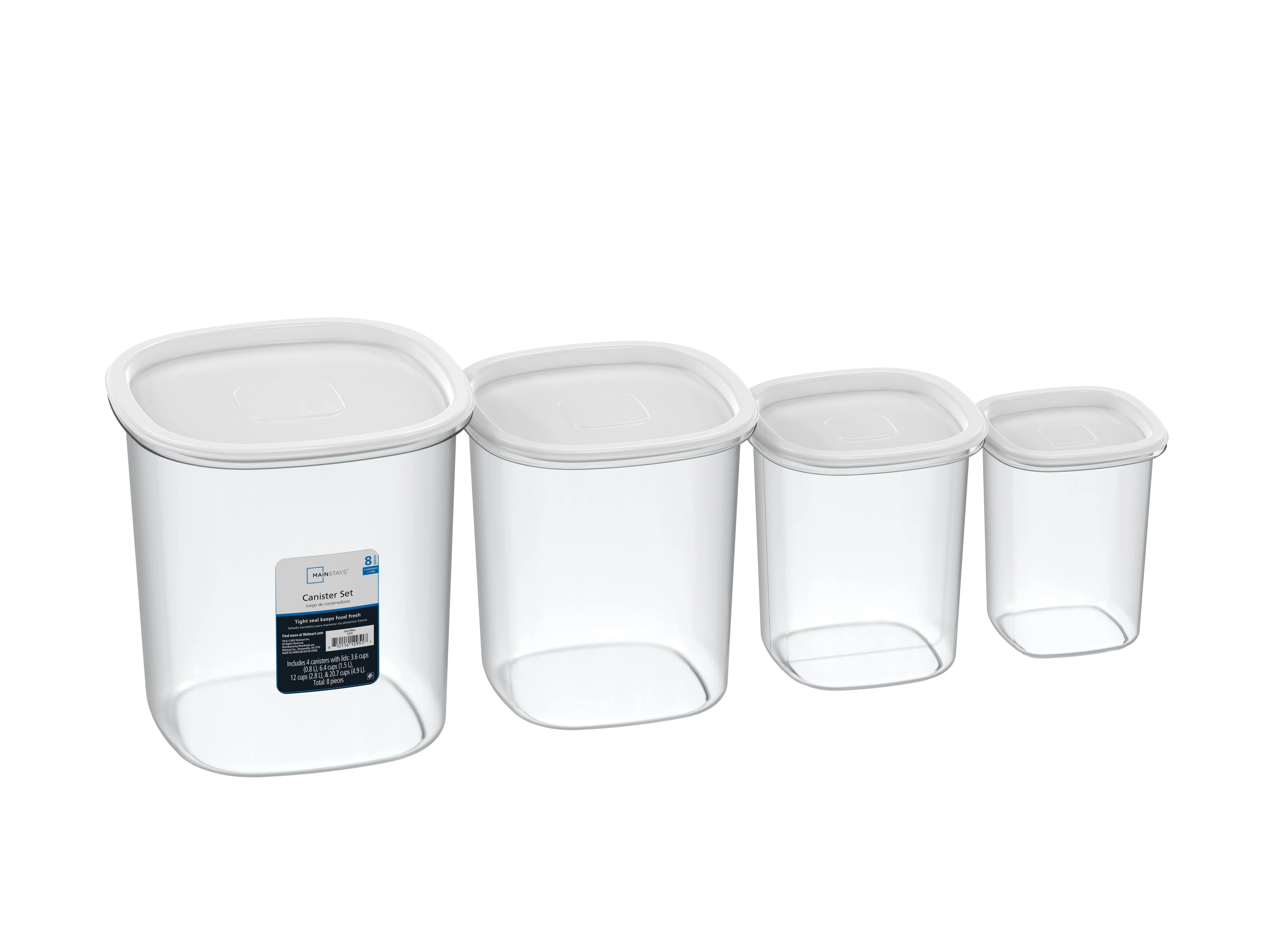 Mainstays 8 Piece Plastic Pantry Food Storage Container Set, Kitchen Pantry Organizer Canisters for Dry Food Storage and Pantry Organization.