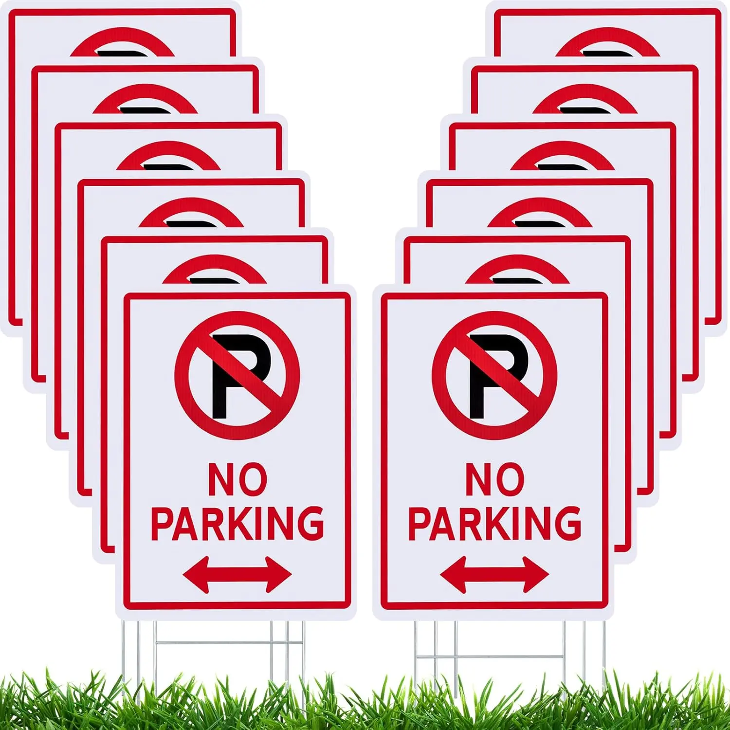 12 count No Parking Signs with H Stake 14 x 10" Plastic  Double Sided No Parking Outside Signs, Weatherproof and Fade Resistant, Easy to Mount