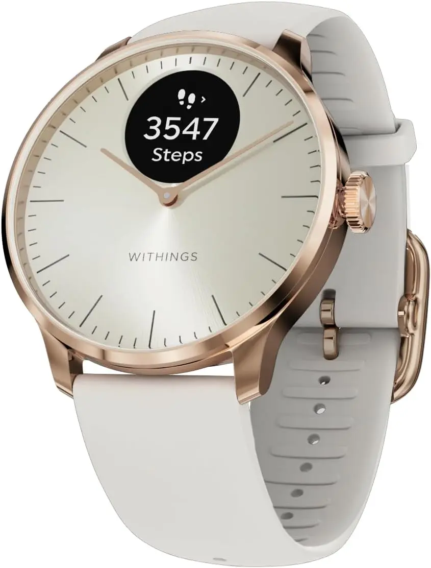 Withings ScanWatch Light - Hybrid Smart Watch, Heart Rate Monitoring, Fitness Tracker, Cycle Tracker, Sleep Monitoring, White & Rose Gold, 37mm