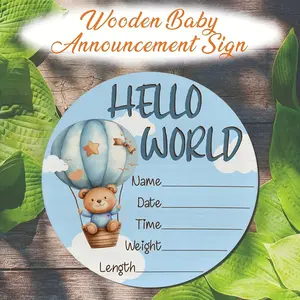 Wooden Baby Announcement Sign, 1 Count Hello World Letter Photobooth Prop, Wooden Baby Shower Sign, Birthday Gift for Newborn Baby, Signage