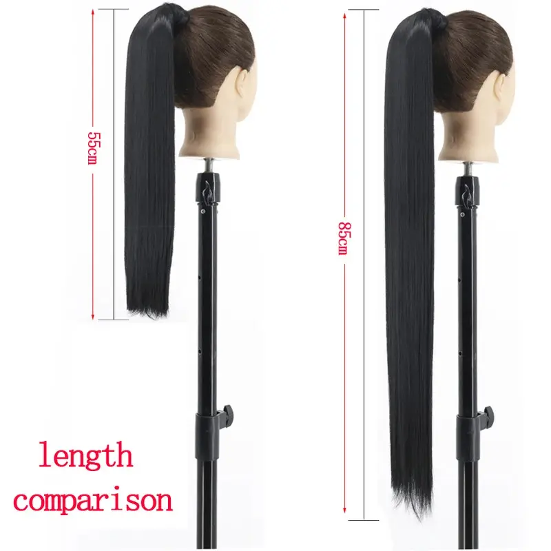 Synthetic Hair 22''34'' Long Straight Ponytail Wrap Around Ponytail Clip in Hair Extensions Black Hairpiece Headwear