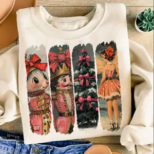 Vintage Ballet and Nutcracker Bow Sweatshirt, Mouse Christmas Shirt, Retro Christmas  Girly  Winter Shirt