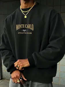 Tiktok Trendy Montecarlo Sports Club Graphic Sweatshirt, Loose Soft Cotton Hoodie, Long Sleeve, Casual Daily & Home Comfort Style