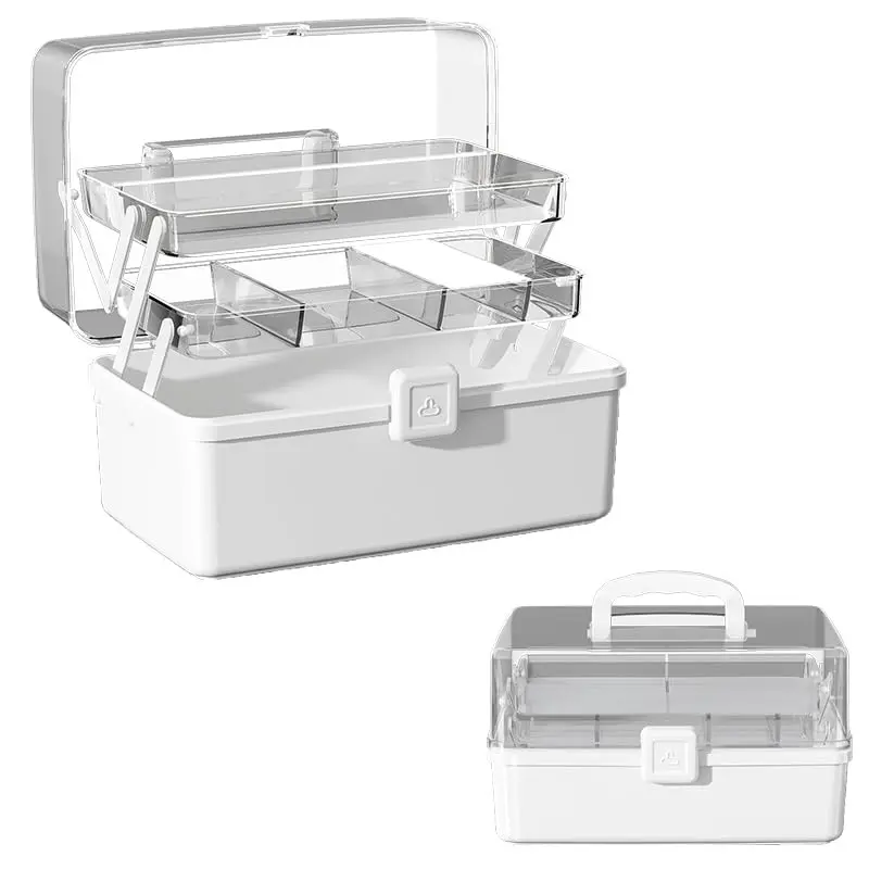 3-Tier Multifunctional Plastic Storage Box with Fold-Open Handle, Large Capacity Multi-Layer Storage Containers for Home & Travel Use (Medicine, Art Craft Supplies)
