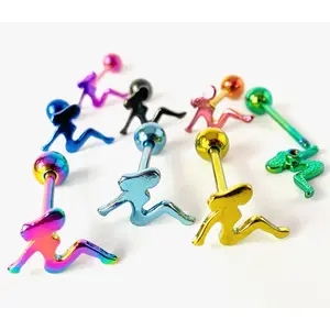 1pc Trucker Girl Design Tongue Ring Titanium Anodized 14g Tounge Barbell Jewelry