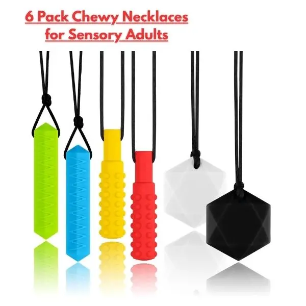 6 Pack Chewy Necklaces for Sensory Kids & Adults, Autism ADHD SPD Chew Toys, Silicone Teething Necklaces for Anxiety, Fidget, Easter Gift