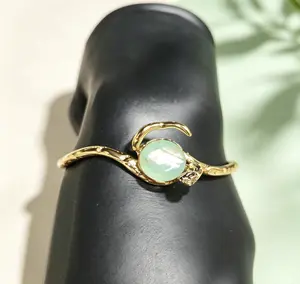 Aileen(14109)gc.Mint Green Stone Silver Moon Cuff
