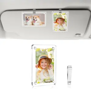 Acrylic Magnetic Car Sun Visor Photo Holder, Personalized Car Picture Frame & Visor Clip, Warm Family Gift - Custom Car Accessory for Photos