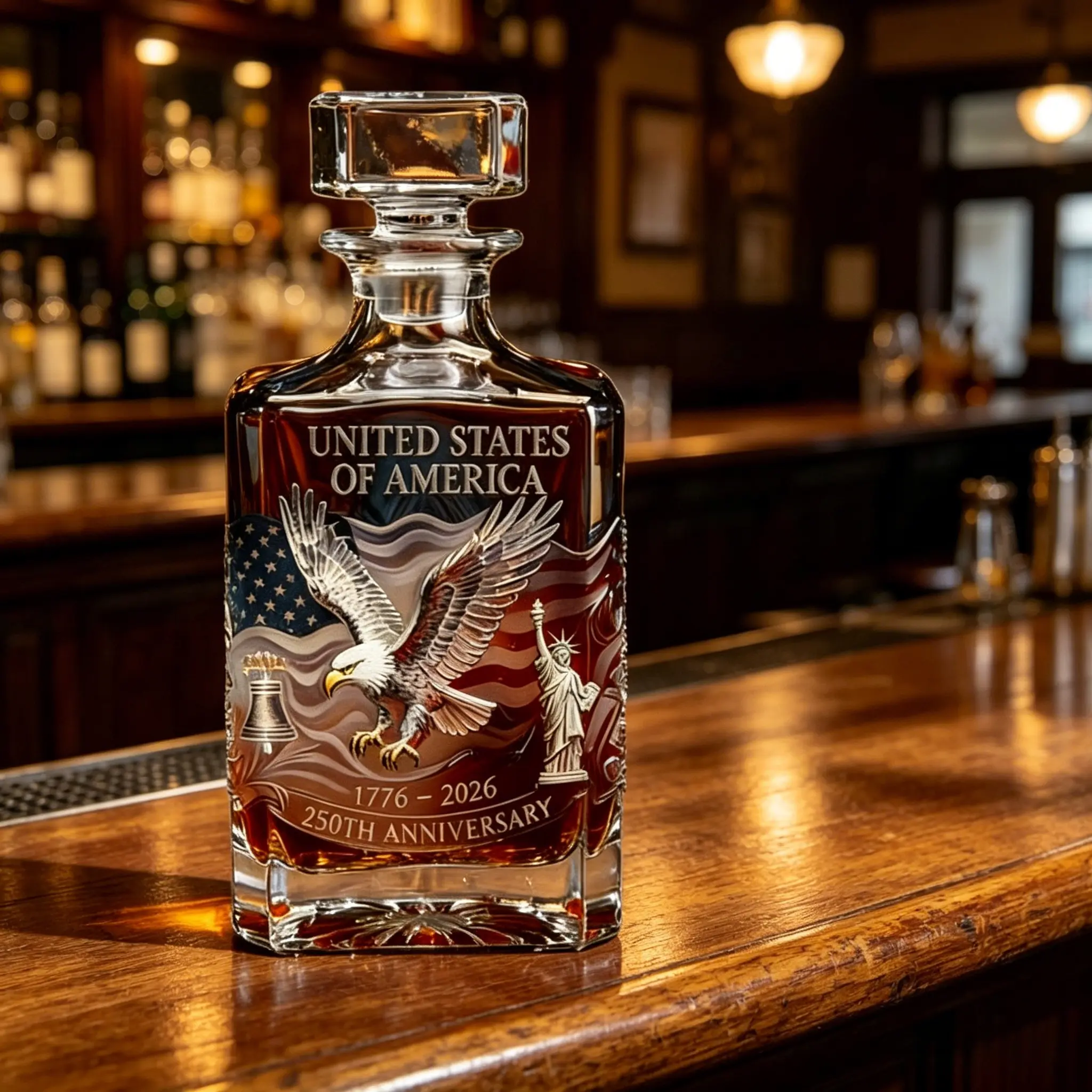 Glass Cup 250th Anniversary Eagle Statue of Liberty Relief Whiskey Bottle Vintage Crystal Glass Bottle DecanterWine Bottle and Cup Utensils