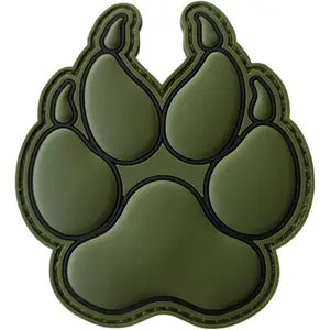 Olive Drab OD PVC Touch Fastener Morale Patch - K9 Paw K9 Handler Dogs of War Design for Army Gear