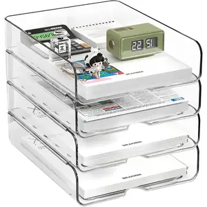 4-Tier Clear Paper Organizer for Desk-Stackable Paper Tray for A4 Storage, Ideal for Office Supplies