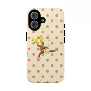 Cute Cartoon Monkey Tough Phone Case, Curious Georgeee, Fun Pink Animal Design Protective Phone Cover  for Girls & Kids, Protective Cover, Pink Tone Case Suitable for Iphone 17,16,15,14,13,12and11,etc Promax Protection Shell