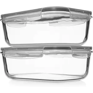 8 Cups/ 63 Oz 4 Piece (2 containers + 2 Lids) Large Glass Food Storage/ Baking Containers with Locking Lids .Ideal for Storing food, vegetables or fruits.BPA Free & Leak Proof -Microwave, Oven Safe