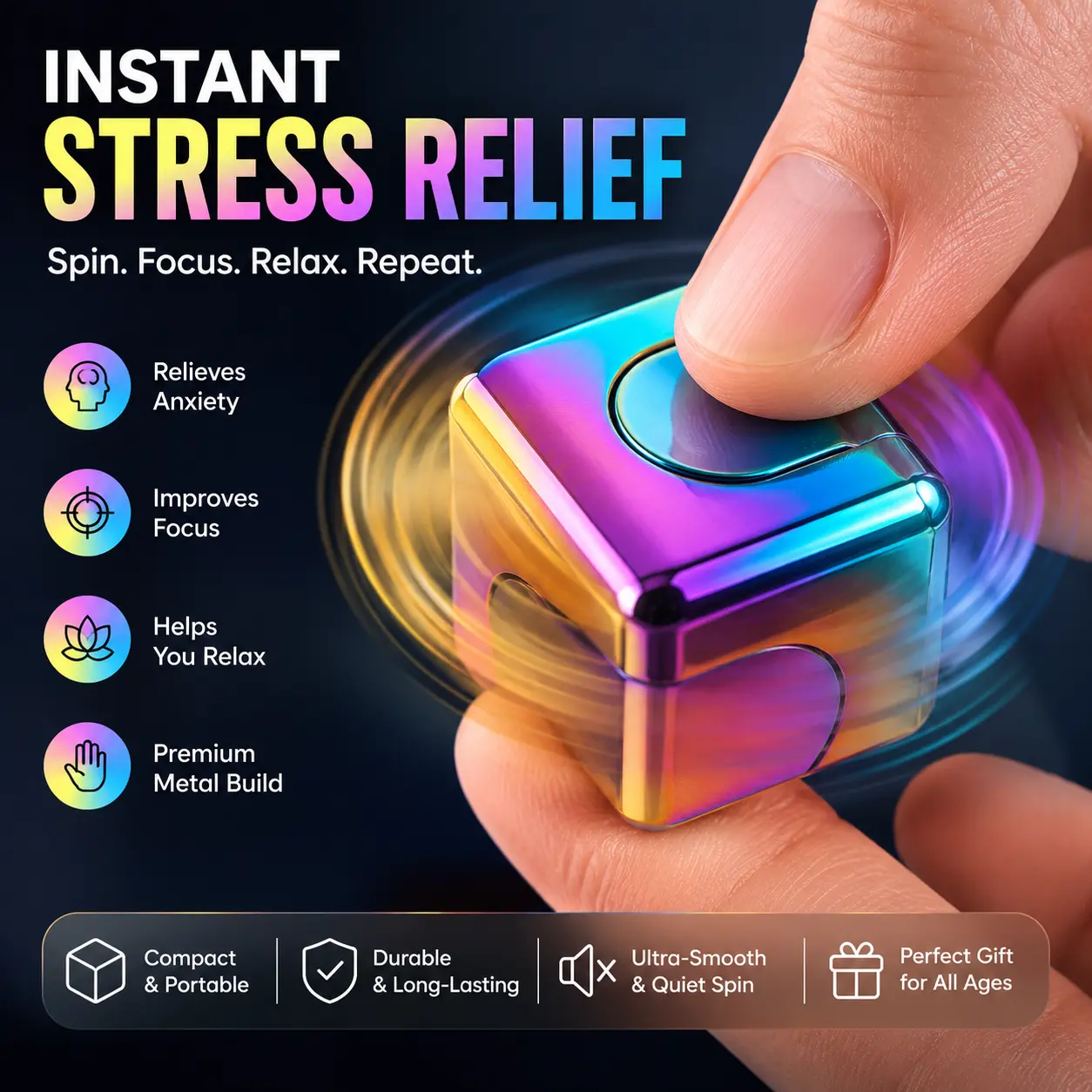 [Summervibes] Tukio 2026 Metal Fidget Spinner Cube for Adults & Teens, Anxiety Relief Desk Toy, Silent Stress Relief Sensory Fidget, ADHD Focus Tool, Cool Office Desk Gadget Gift