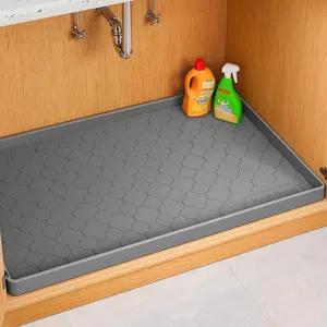 Waterproof Silicone Under Sink Mat 34" x 22" Thick Heavy Duty Cabinet Protector Shelf Liner for Kitchen Bathroom Non-Slip Leak Proof Sink Tray Organizer Multipurpose Storage Mat