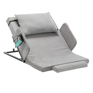 Electric Adjustable Bed Backrest Furniture with Safety Rails, 300 lbs Capacity, 4-68° Lift Range, Machine Washable, Grey Carbon Steel, Sponge Fibre Cotton for Elderly Mobility Assistance