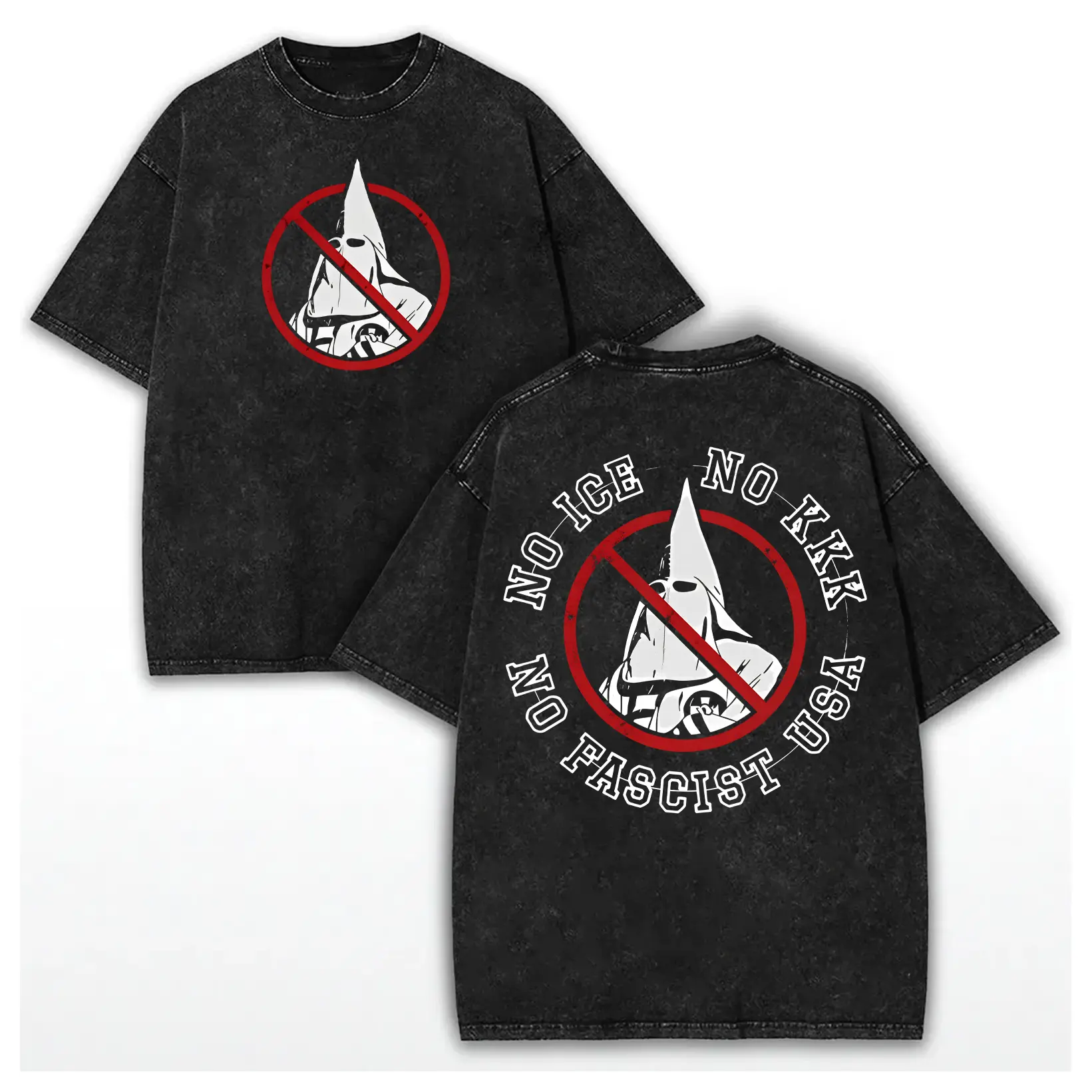 Washed Cotton Vintage Unisex No ICE No KKK No Fascist USA Tee, Anti Ice Fck Ice Graphic Shirt, Pro Immigration ABOLISH ICE Shirt, Human Right Gift