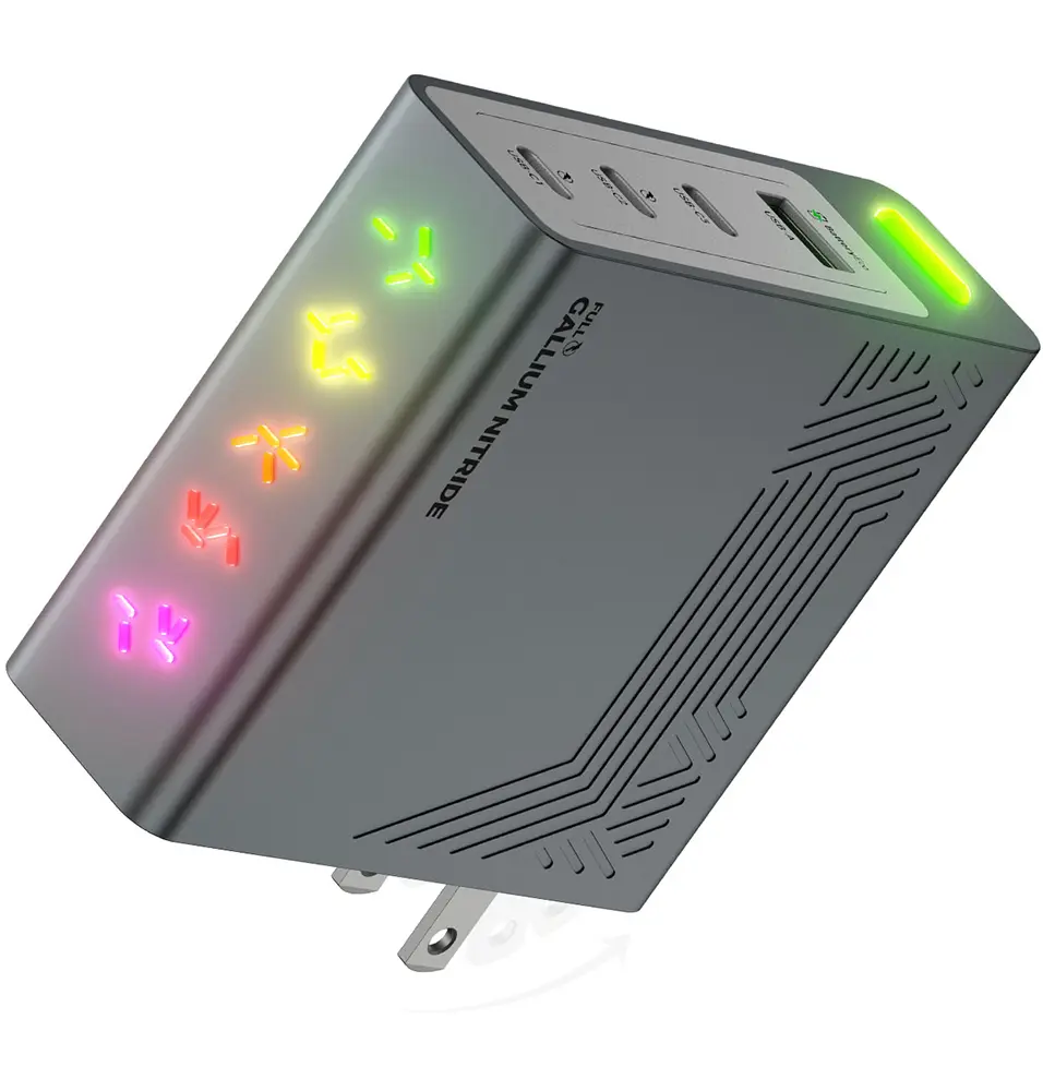 PHYSCE 140W 4-Port GaN Charger, Sustained 130–140W Single-Port Output for Local AI, 4-Port Charging Station, 360° RGB Status Light, One-Tap Control, Foldable Plug, for MacBook Pro 16/14, iPad, iPhone