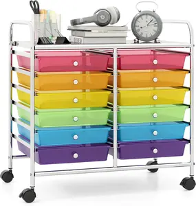 12 Drawers Rolling Cart, Mobile Storage Drawer Cart, Classroom Organizer Cart for Office School Supplies Tools Scrapbook Paper Craft Small Printer, Utility Cart on Wheels, Rainbow