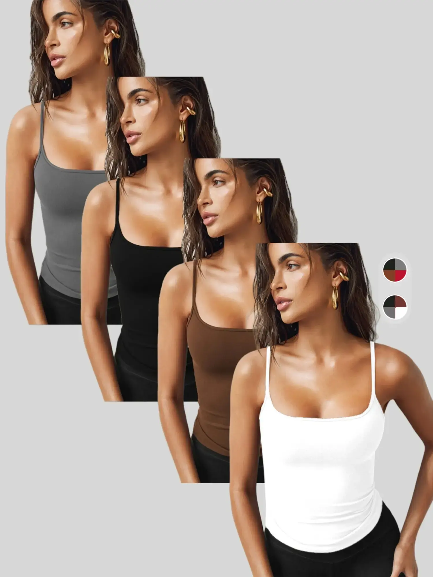 Classic daily casual fashion minimalist women's Basic solid color Spaghetti Strap camisole four-piece set Camisole Sets Womenswear