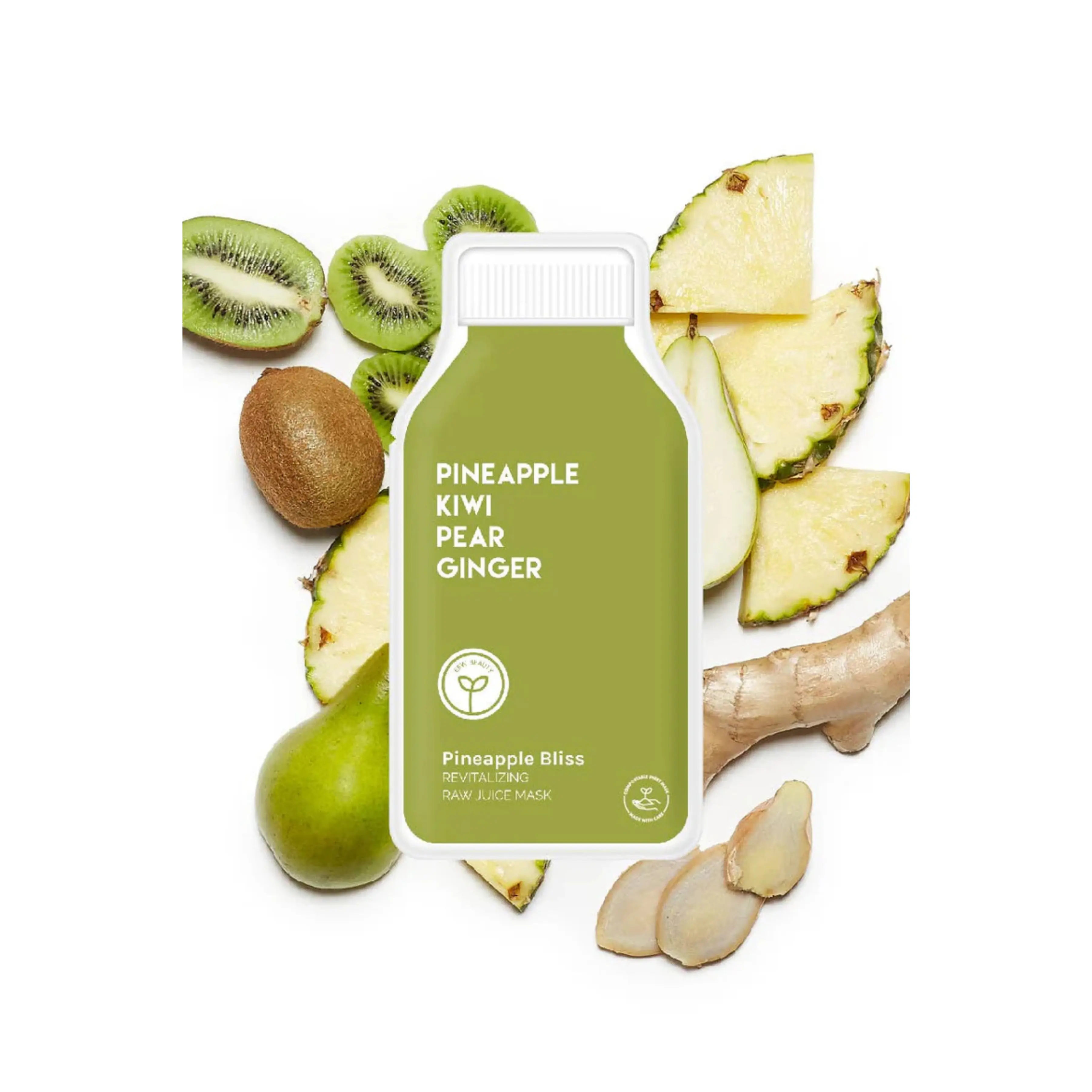 Revitalizing Sheet Mask with Pineapple & Kiwi, Plant Based Moisturizer for Smooth and Bright Skin, Vegan & Biodegradable Facial Treatment, Cruelty Free, Hyaluronic Acid, Brightens Skin, Facial Use, Composable, Rejuvenate, Radiant Skin, Non Toxic
