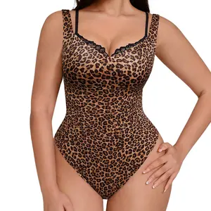 FeelinGirl V Neck Lace Shapewear Bodysuits For Women Sleeveless Spaghetti Strap Thong Tummy Control Going Out Top For Women womenswear lady #Summervibes