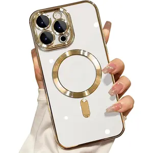 Cases for iPhone 17 Pro Max 16 15 14 13 12 11 Pro Max Plus Soft Shell Wireless Charging Magnetic Suction Full Lens Magnetic Electroplated Clear Magnetic Compatible with MagSafe Anti-Scratch Cover case for iphone 17 Pro Max.