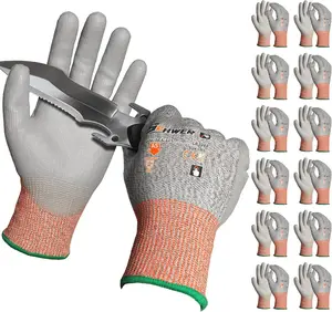 Schwer 12 Pairs ANSI A5 Cut Resistant Work Gloves, Cut Proof Gloves with PU Coating, Used for Metal Fabrication, WoodWorking, Construction, Non Slip, Durable