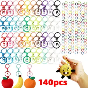140Pcs Colorful Keychain Making Accessories Set, 40 Keychains & 100 Mixed Split Rings, DIY Handcraft Ornament Parts for Bag Pendant Decoration Creative Art Making Supplies