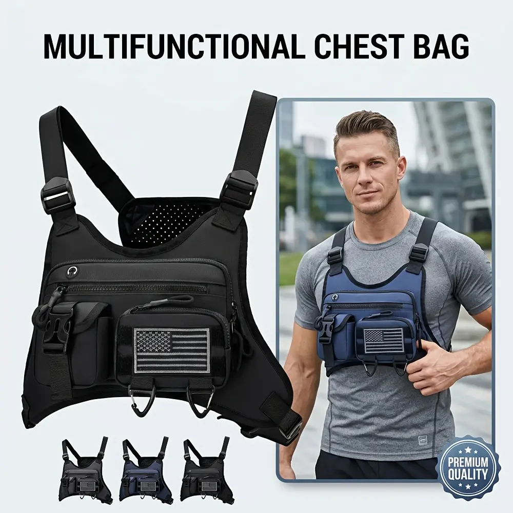 A Men's Multi Style Sports Chest Bag with Hollowed Out Design Tactical Backpack, Suitable for Multiple Scenarios